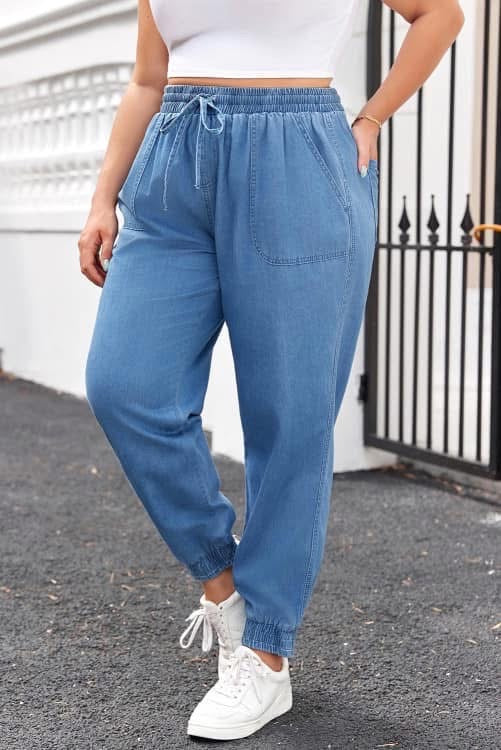 Curvy Denim Joggers – The Retro Queen Boutique - Main Image