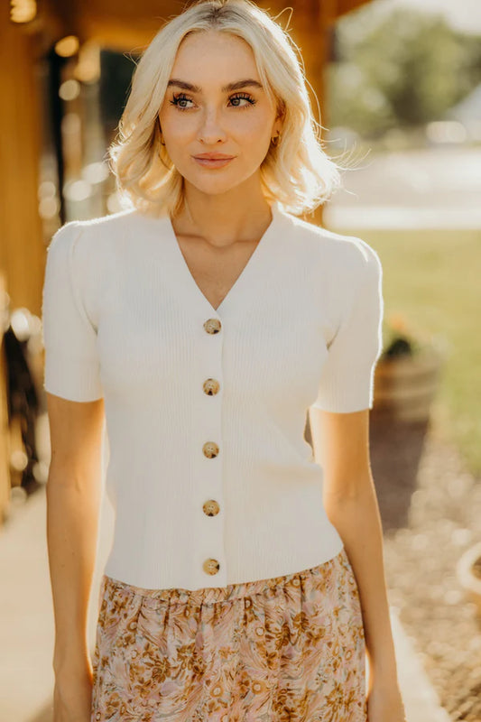 Ivory Short Sleeve Cardigan