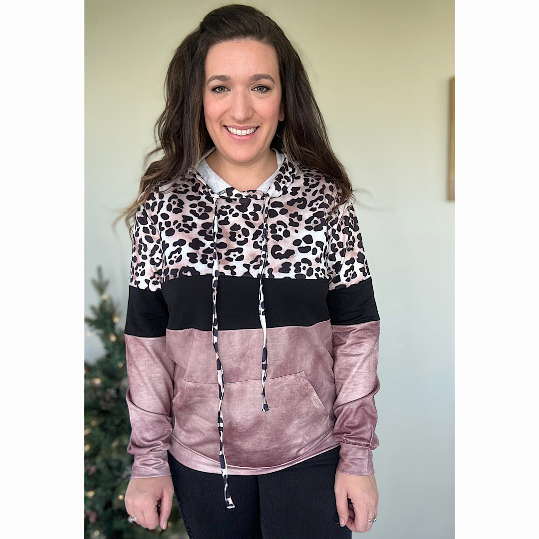 Pink best sale leopard hoodie