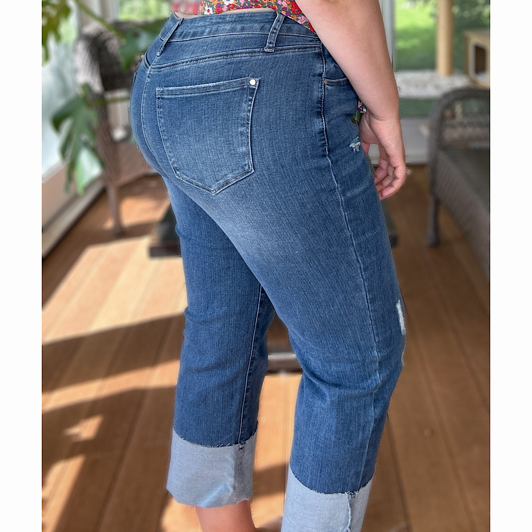 Folded Cuff Straight Jeans