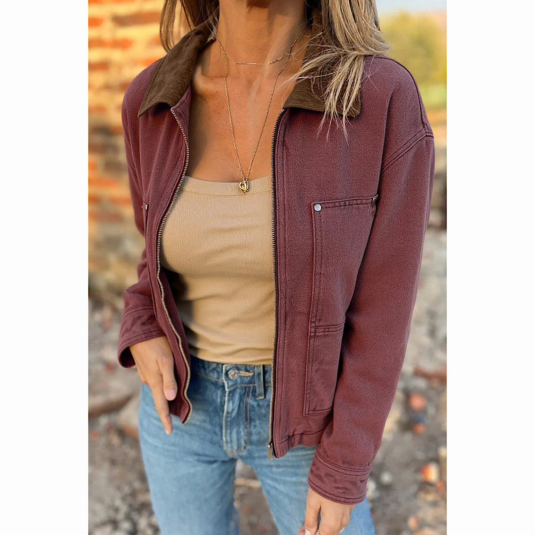 Vintage Maroon Denim Jacket