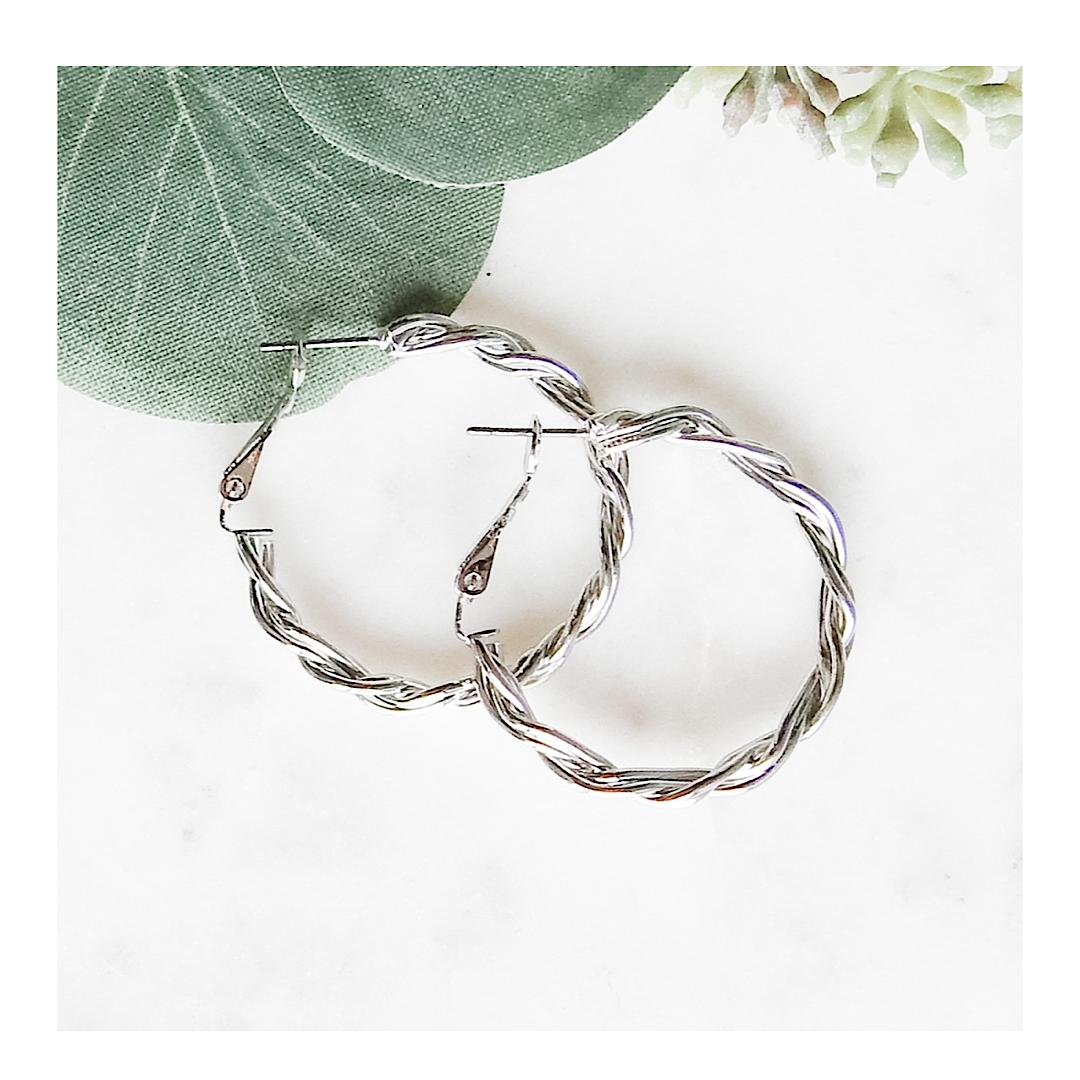 Silver Twist Hoops