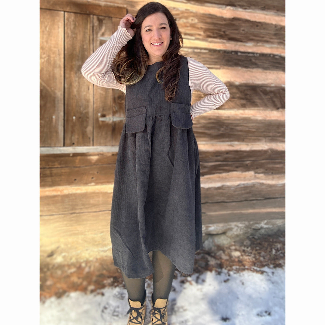 Charcoal Corduroy Midi Dress