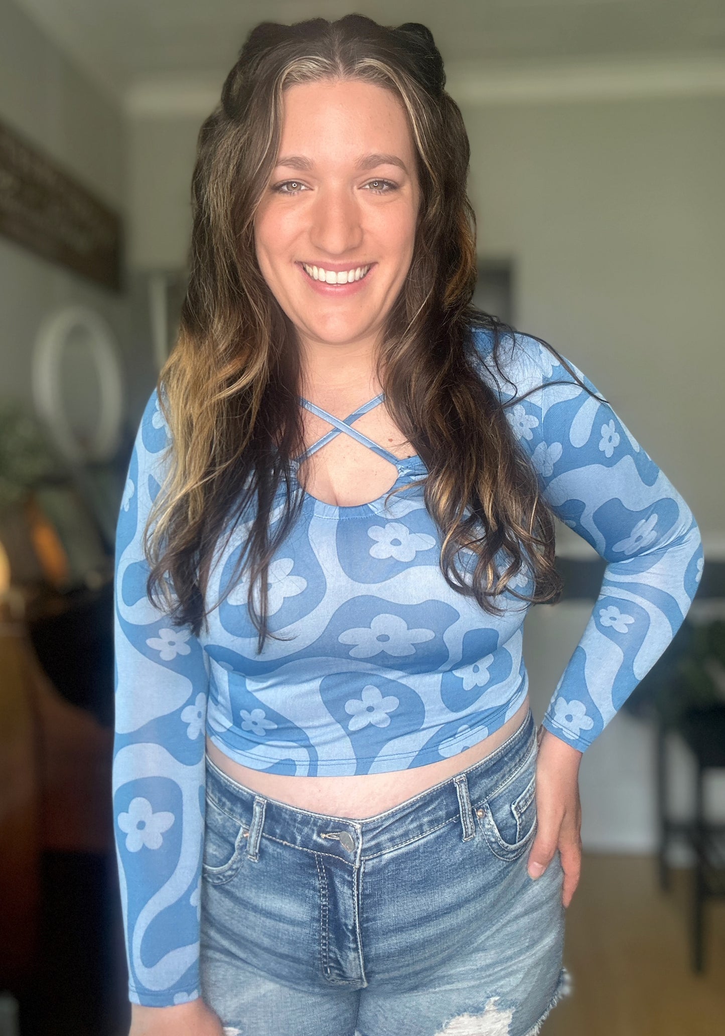 Groovy Blue Floral Top