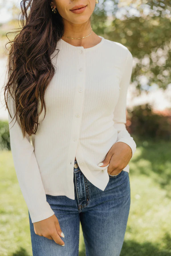 Butter Pointelle Button Cardigan