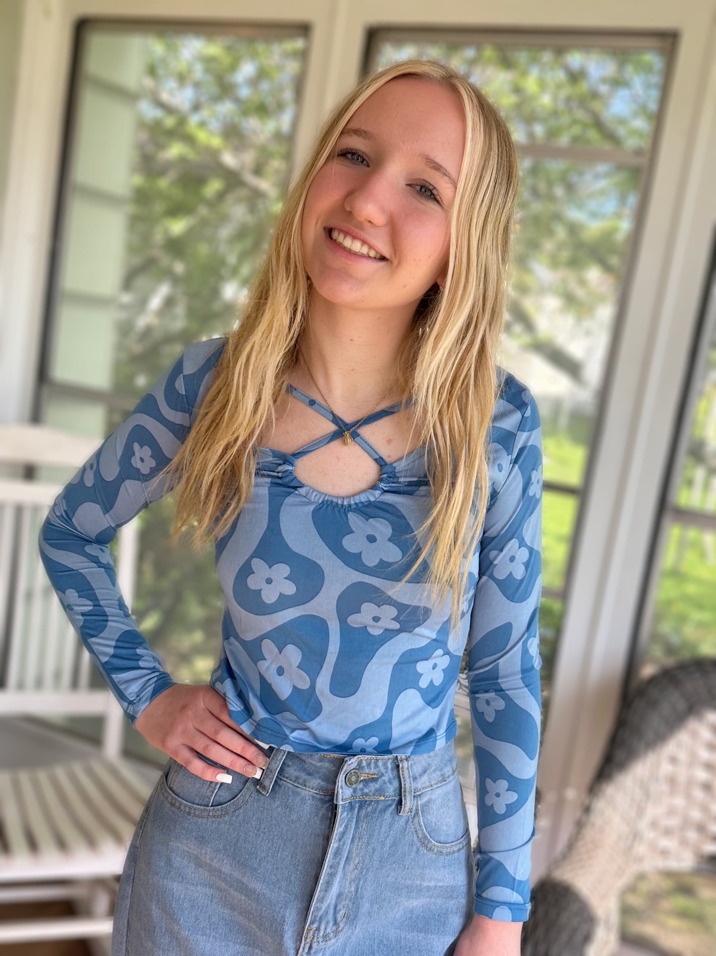 Groovy Blue Floral Top