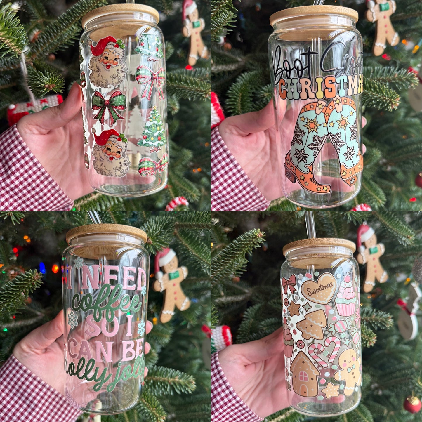 Caffeine Queen Glass Cups - Christmas Edition