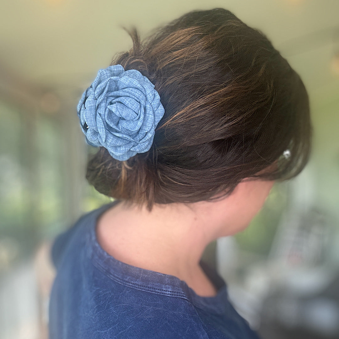 Denim Rose Claw Clip