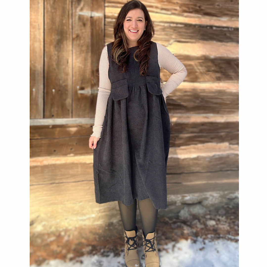 Charcoal Corduroy Midi Dress