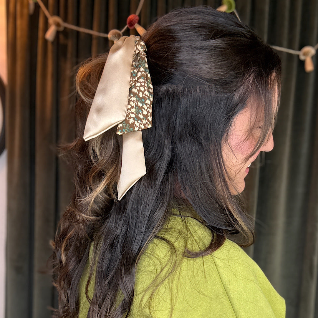 Mocha Floral Ribbon Scrunchie