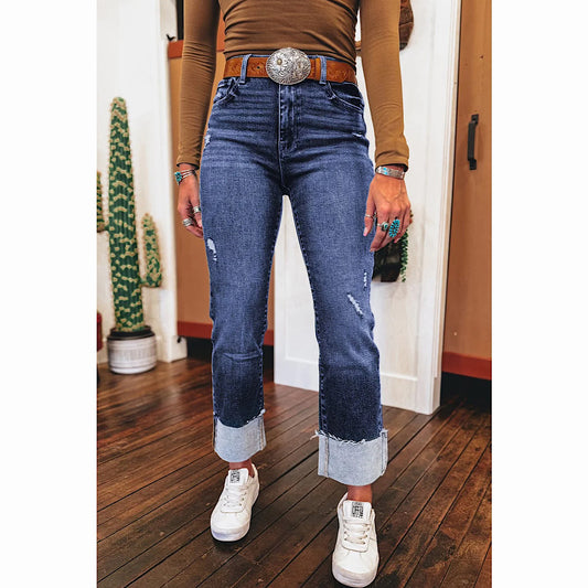 Folded Cuff Straight Jeans