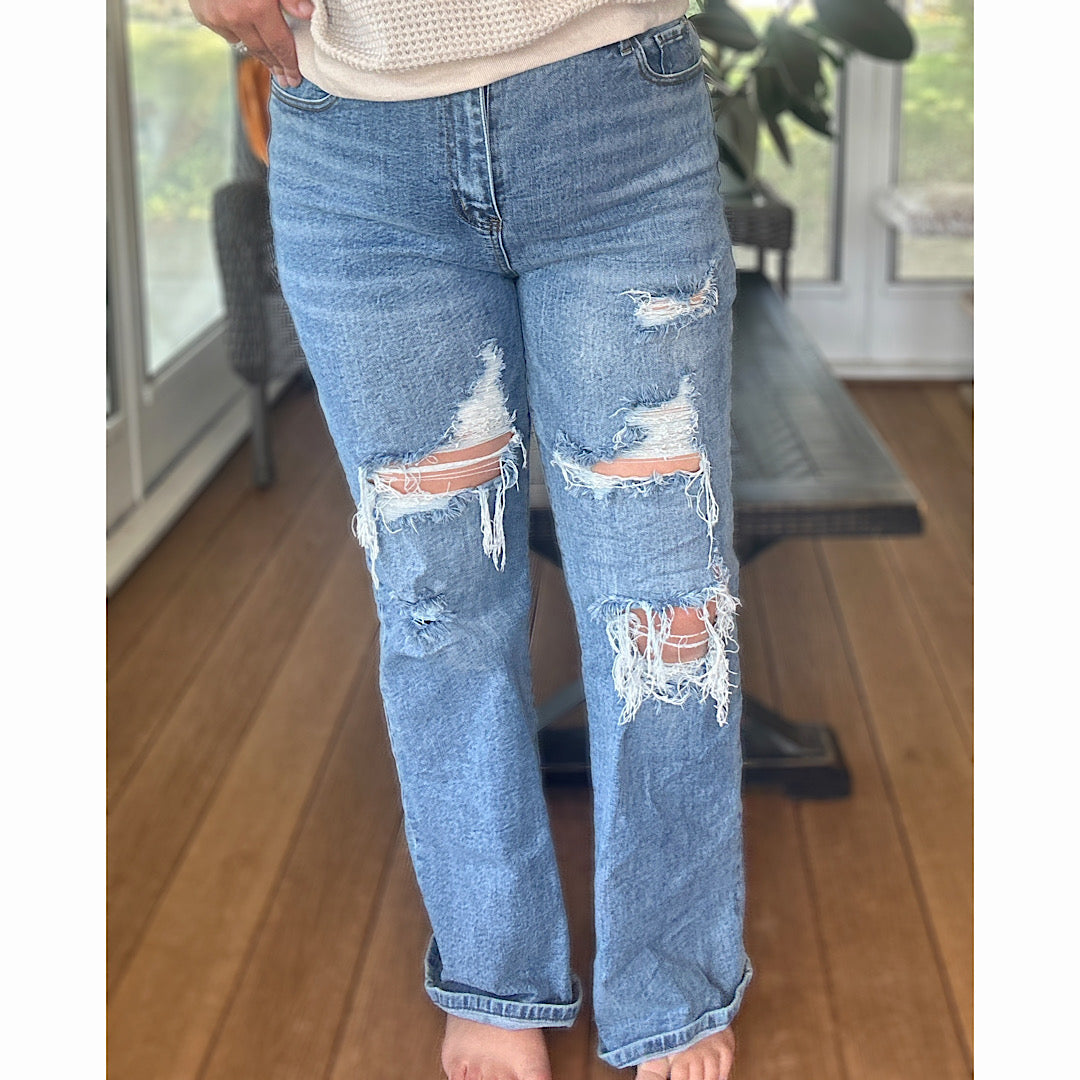 Distressed Wide Leg Jeans