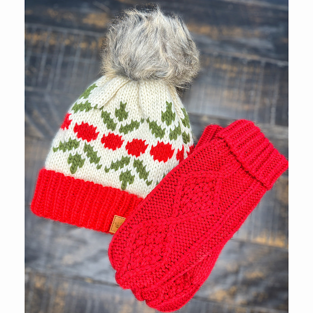 Holly Jolly Hat & Mitten Set