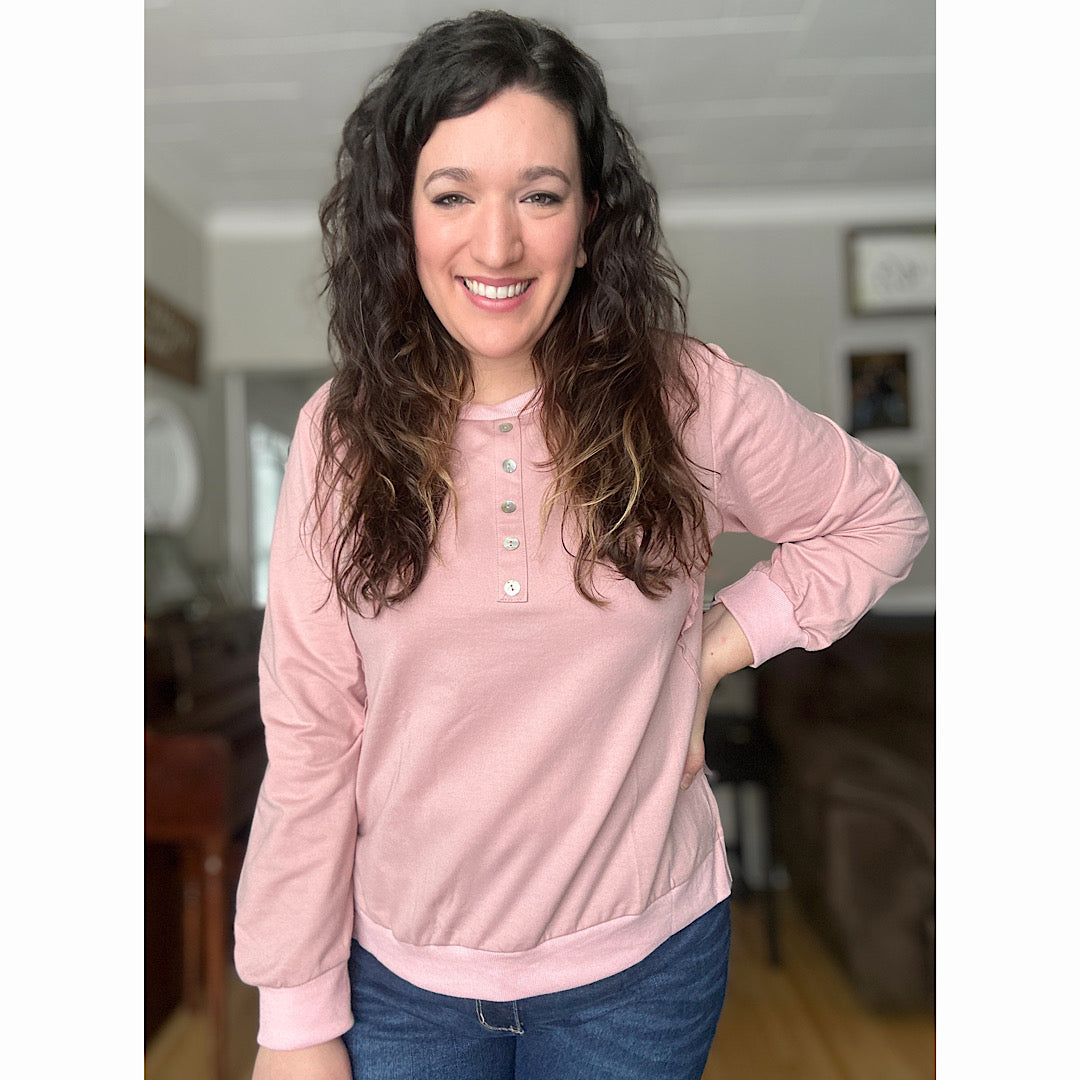 Dusty Pink Henley The Retro Queen Boutique