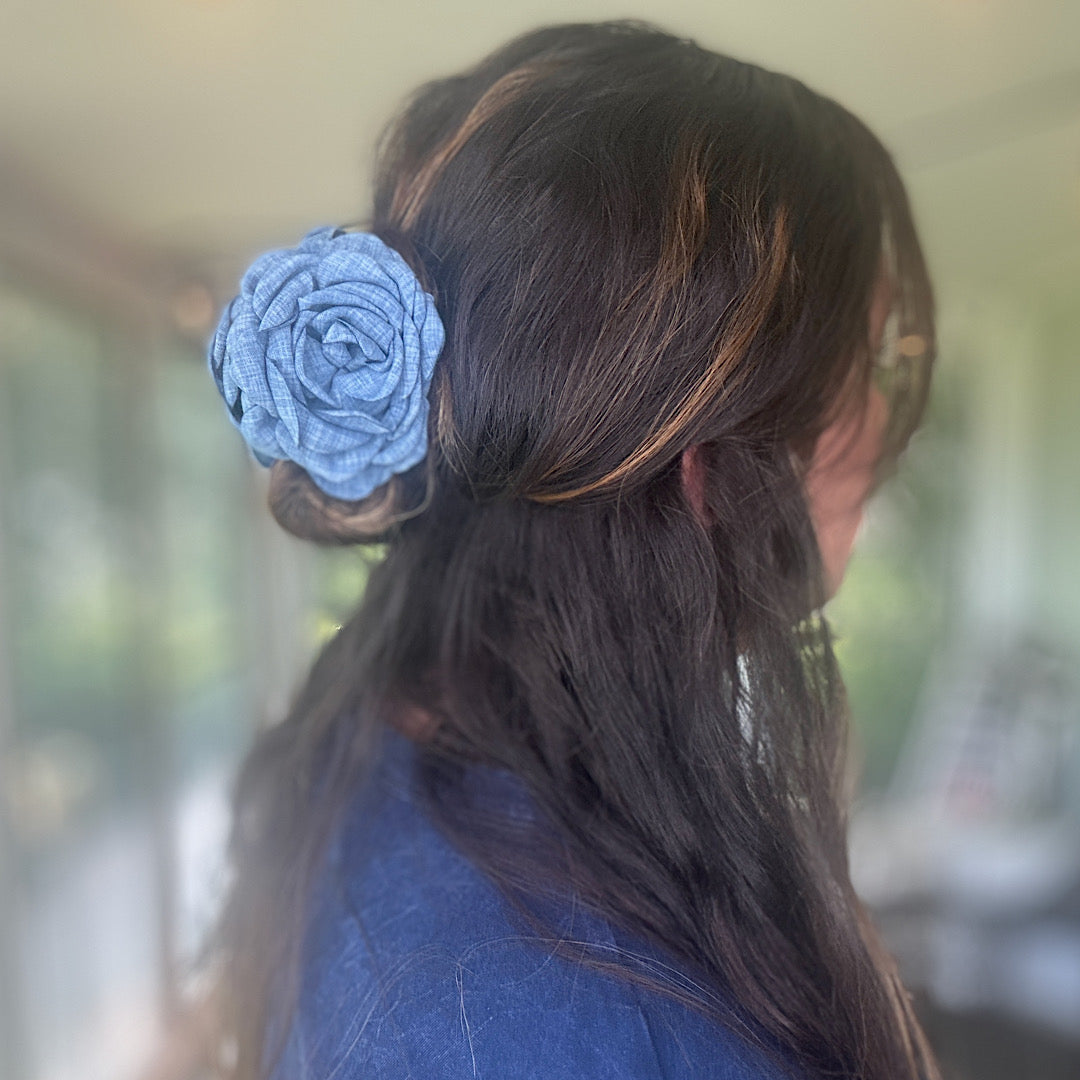 Denim Rose Claw Clip