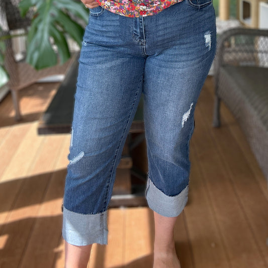 Folded Cuff Straight Jeans