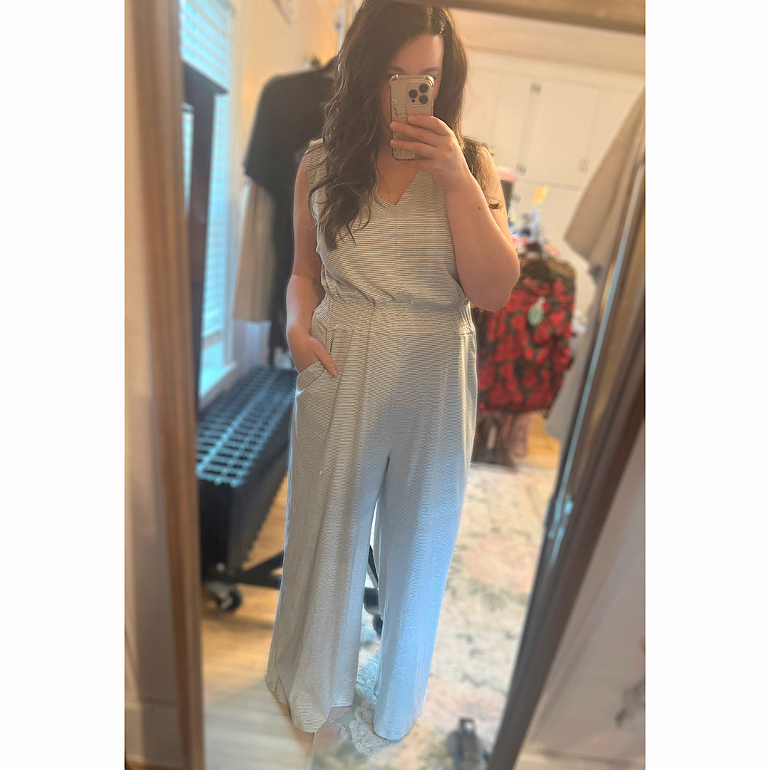 Grey Striped Jumpsuit