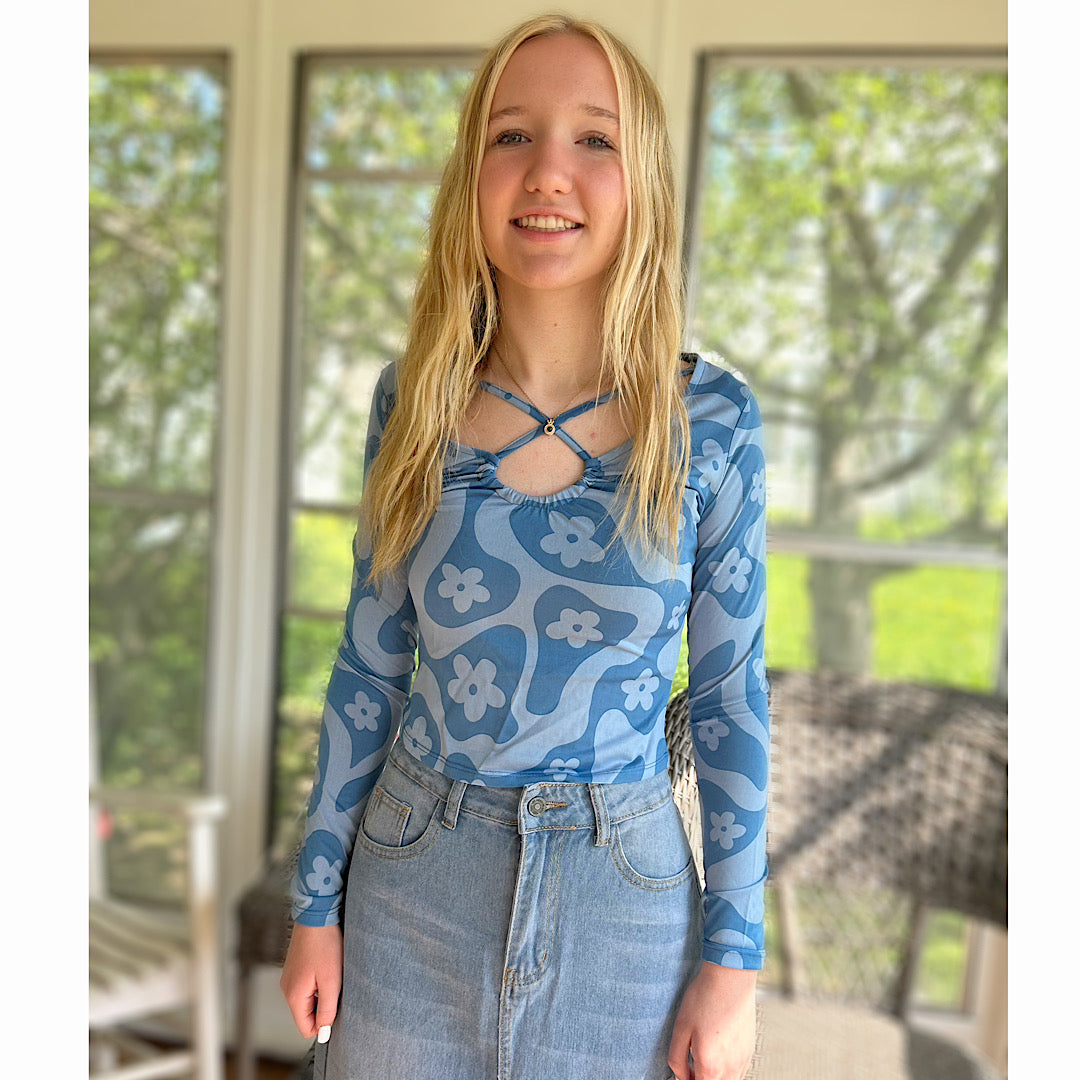 Groovy Blue Floral Top