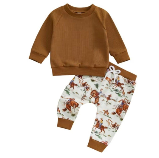 Youth Waffle Knit Brown Western Set