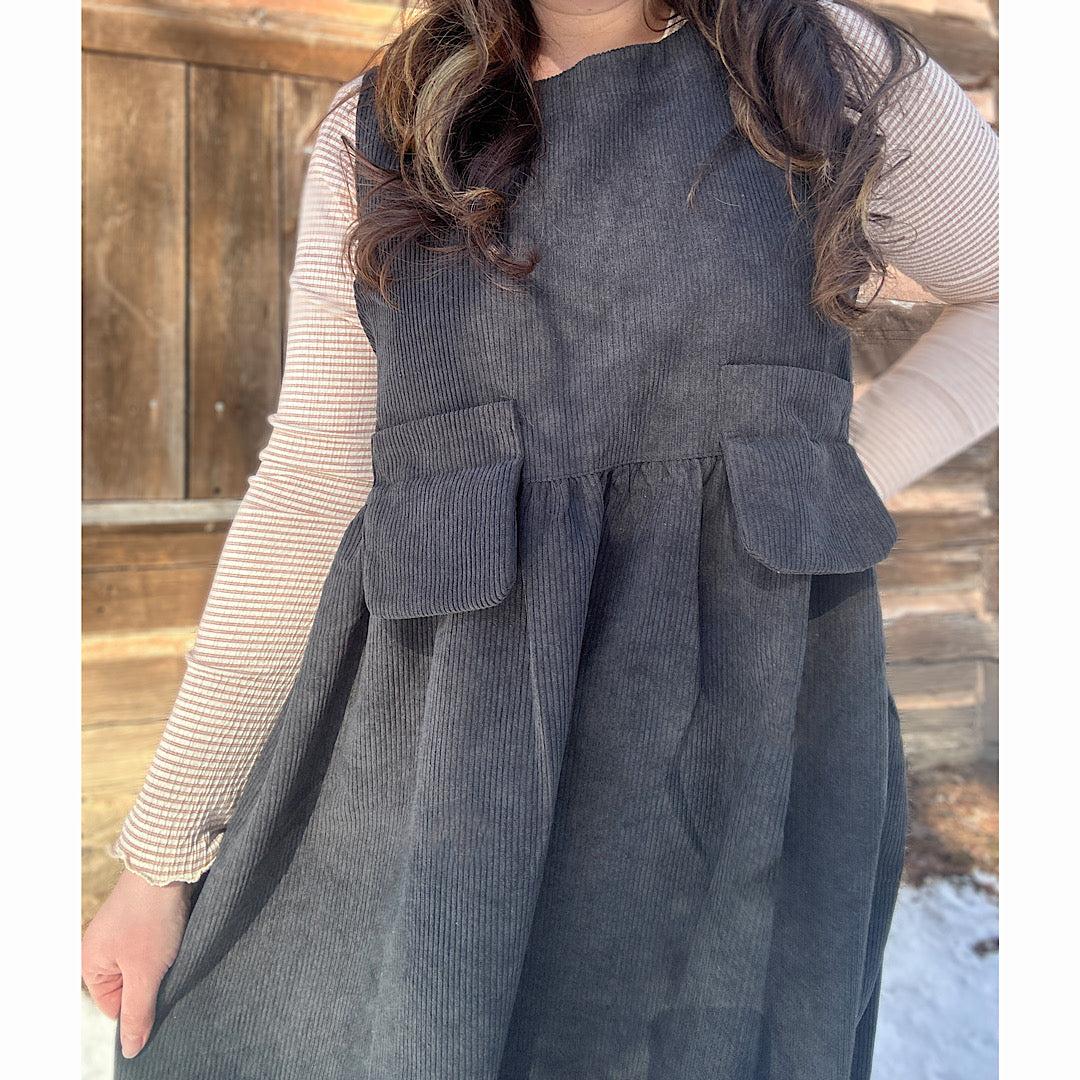 Charcoal Corduroy Midi Dress