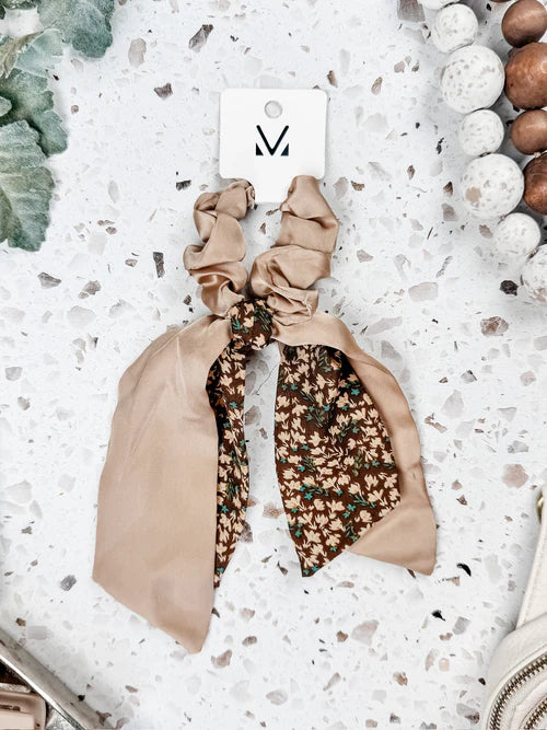 Mocha Floral Ribbon Scrunchie